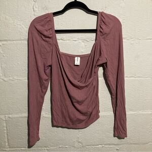 Abound Pink Nostalgia Long Sleeve Ribbed Faux Wrap Top - Size M